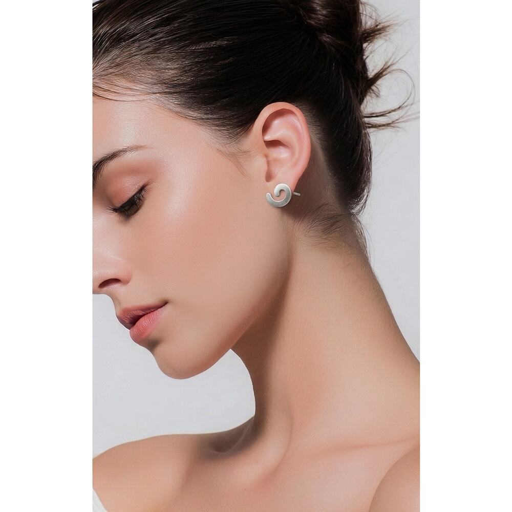 Jane Diaz Sterling Silver Semi Spiral Stud Earrings